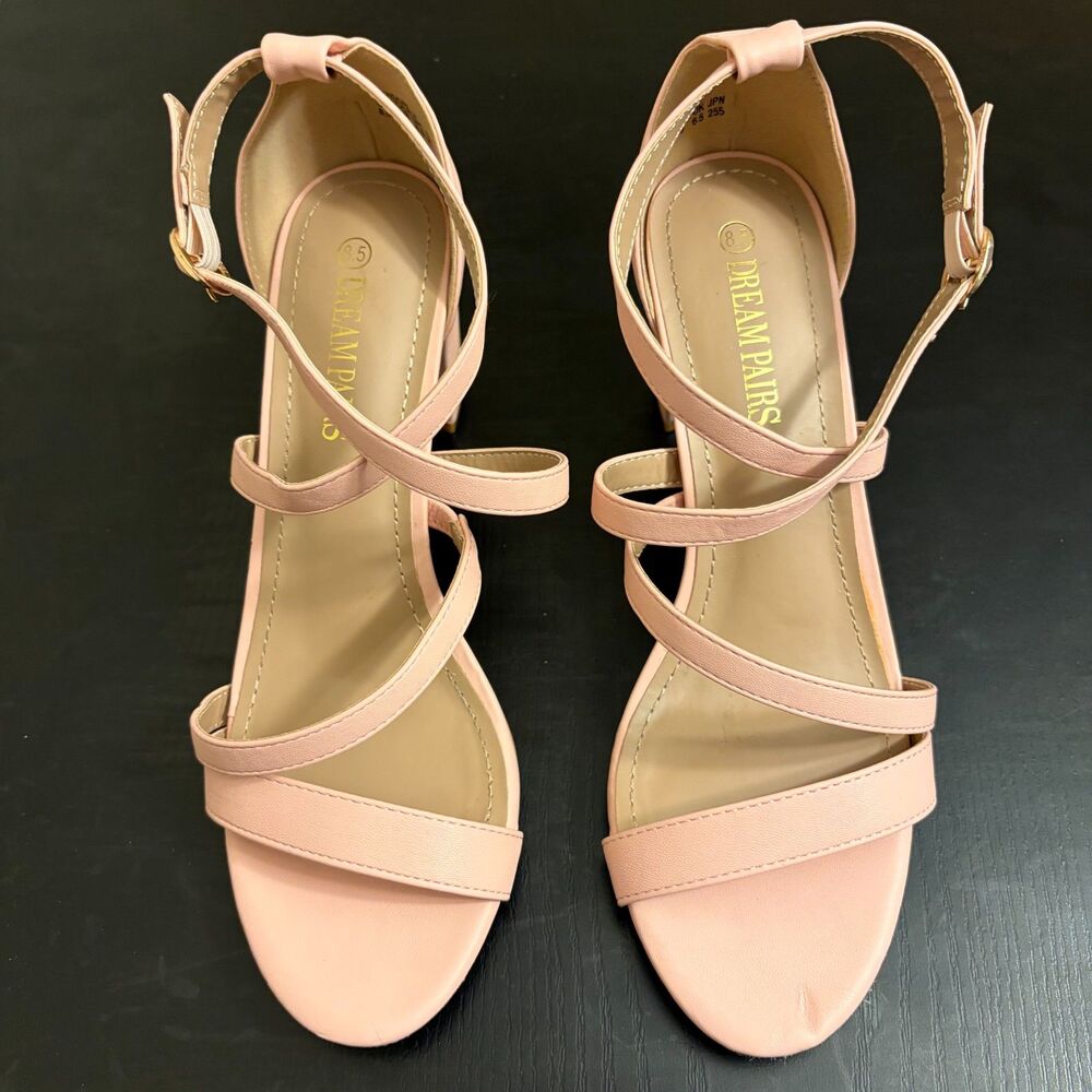 Dream Pairs Blush Pink Strappy Block Heel Sandals Ankle Strap Women’s Size 8.5